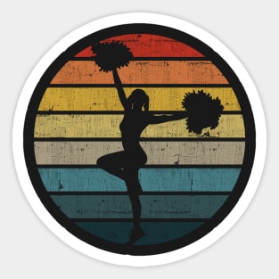 Cheerleader Silhouette On A Distressed Retro Sunset design Sticker